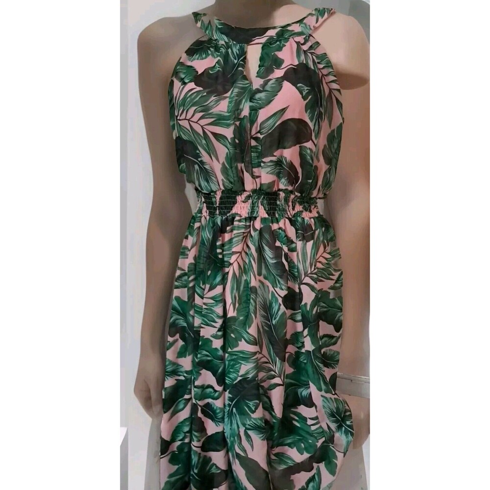 Stella & Julie Dress Woman's Size 4 Knee Length Tropical Floral Pink Pullover